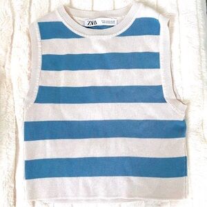 Zara Blue and White Striped Vest-style Top